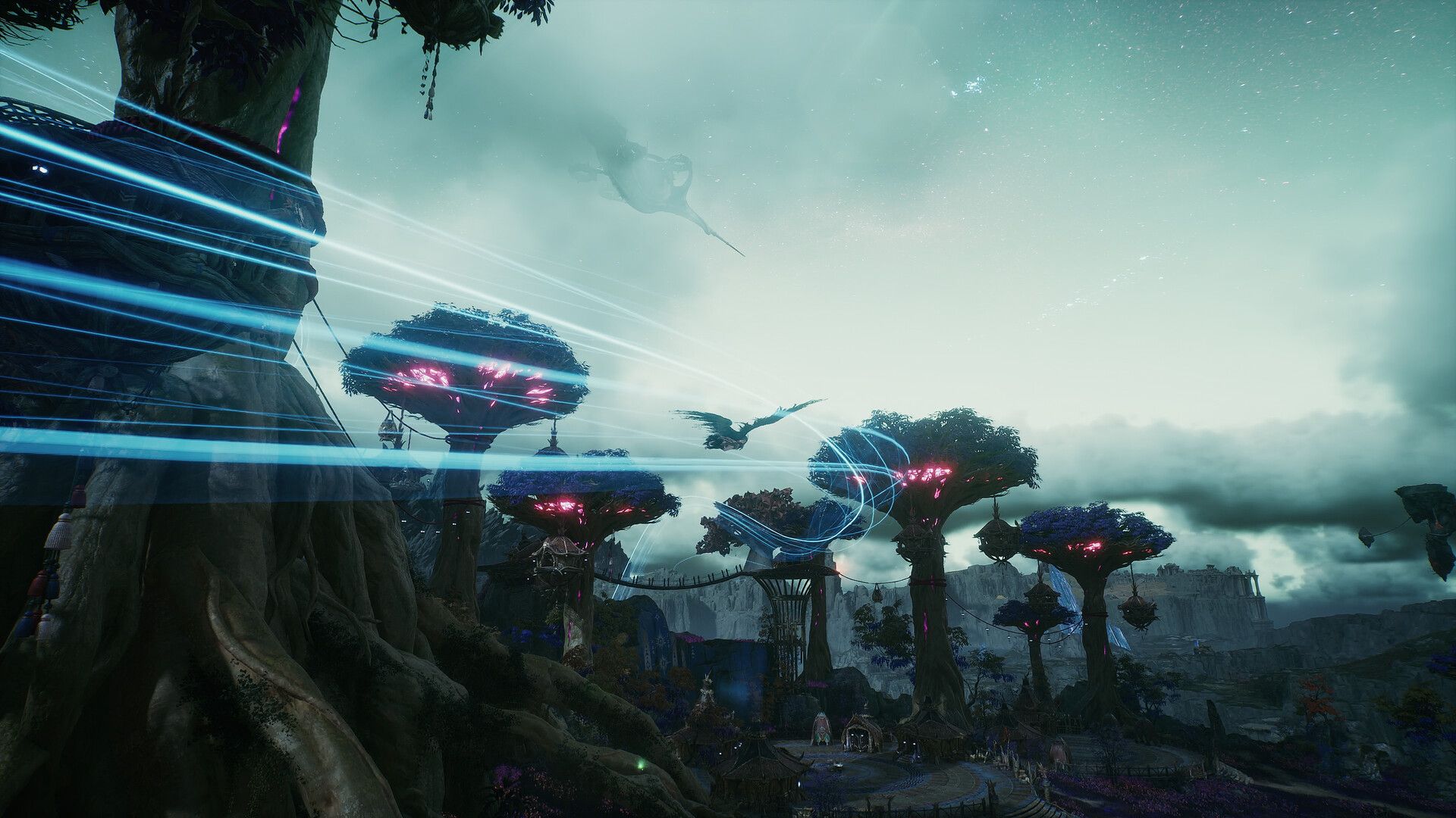 A towering tree and floating architecture in an official AION 2 game screenshot