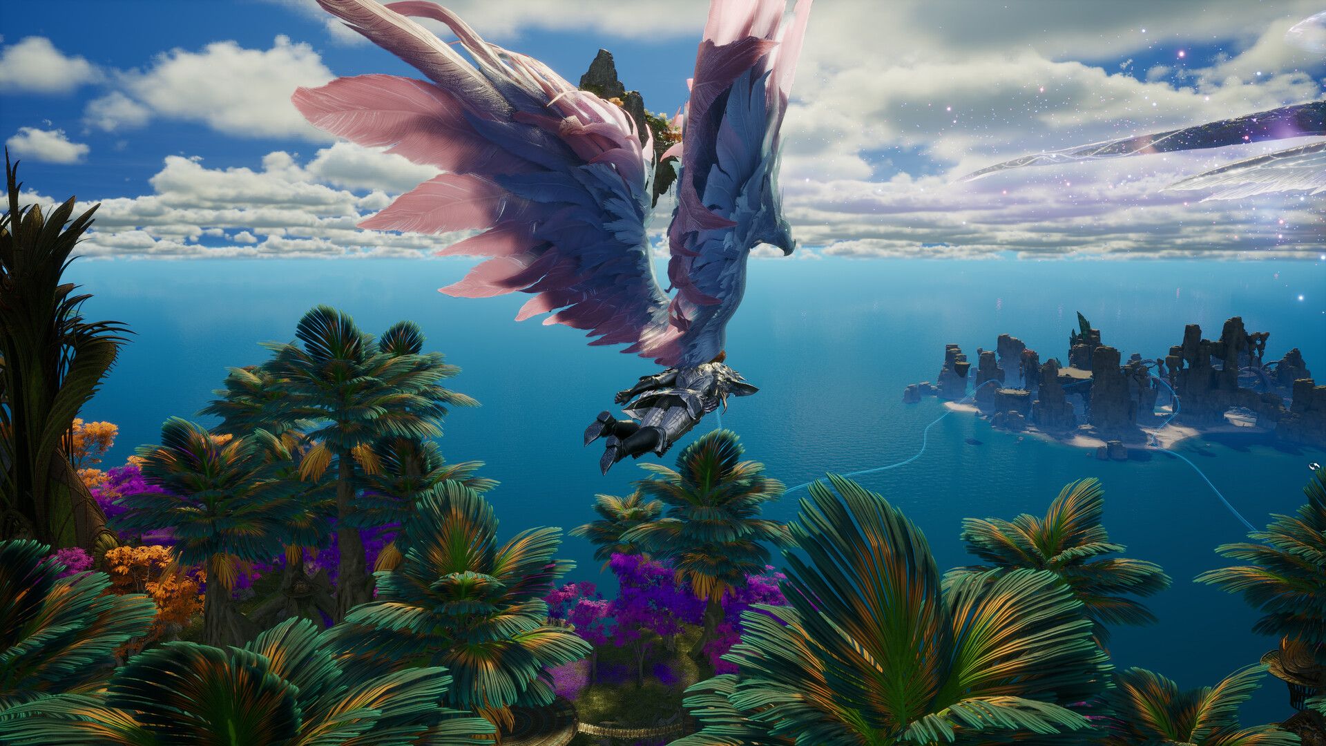 A winged character flying above the sea in an official AION 2 game screenshot